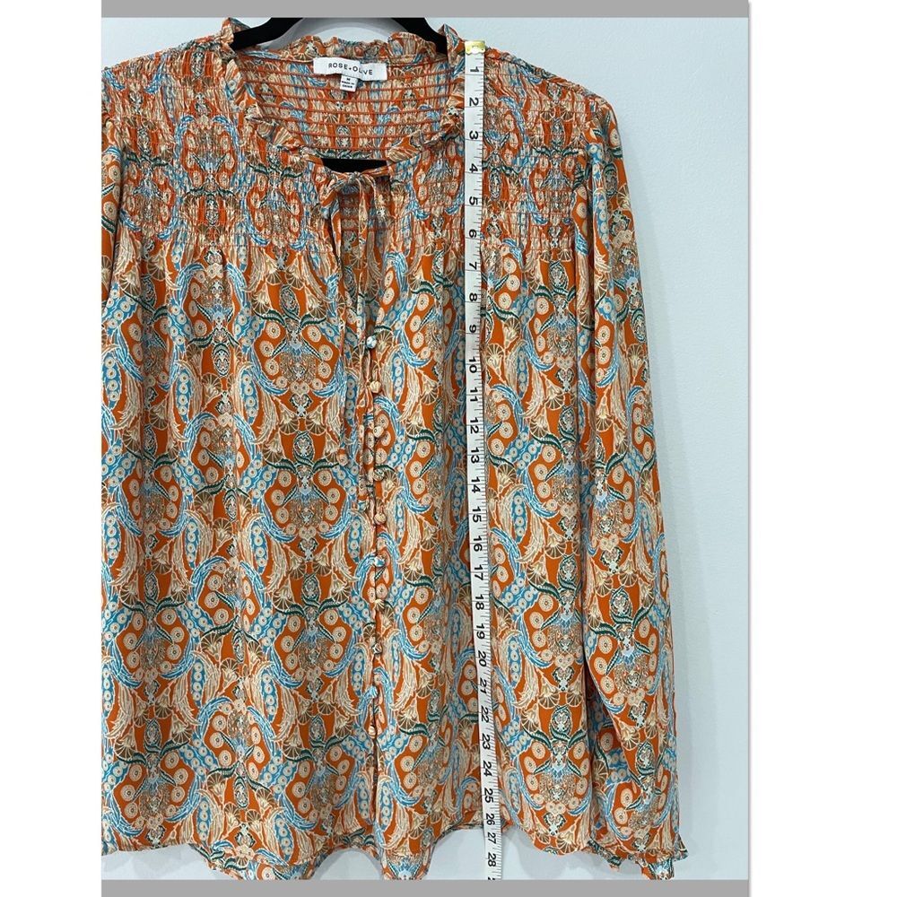 Rose & Olive Tunic Top Womens Color Orange Floral Long Sleeve Sz M - Picture 6 of 8